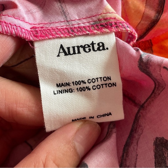 NEW! AURETA- ELKE MAXI DRESS Size Medium Spring Pink Orange Cotton - Picture 15 of 15